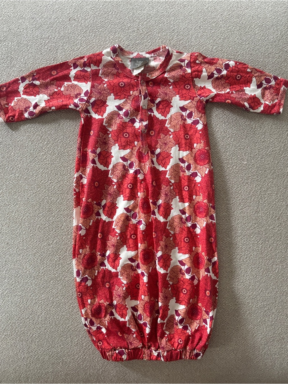 Kate Quinn 100% Organic Cotton Red Floral Boho Gown 3-6M